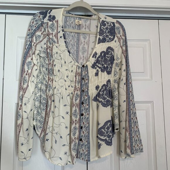 O'Neil Ladies Small Cream and Blue Boho Long Sleeve Top - Picture 5 of 10